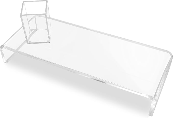 Dasher Products Acrylic Laptop Stand with Matching Pen Holder, Contemporary Design, Ergonomic Viewing Position, Raises Monitor 3 inches, 12mm Thick Clear Acrylic, No More Clutter