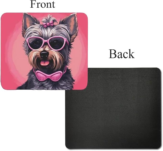 Pink Mousepad Glamour Dog Yorkie Mouse Pad for Home Office Gaming Working Desk Computer Desktop Accessories Non-Slip Rubber Mousepad for Dog Lovers Yorkshire Terrier