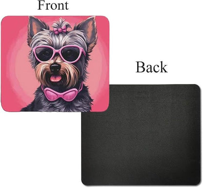 Pink Mousepad Glamour Dog Yorkie Mouse Pad for Home Office Gaming Working Desk Computer Desktop Accessories Non-Slip Rubber Mousepad for Dog Lovers Yorkshire Terrier