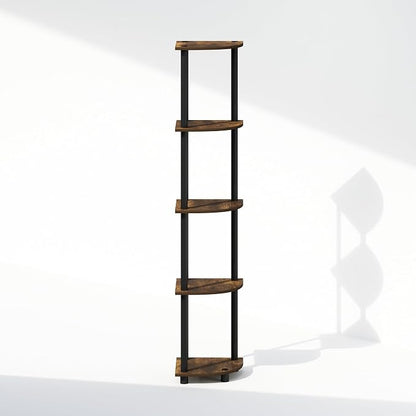 Furinno Turn-N-Tube Storage Shelves, 5-Tier Book Shelf, Corner Shelf, Toolless Open Shelves, for Organization and Storage, Living Room, Home Office, Hallway, Bedroom, Amber Pine