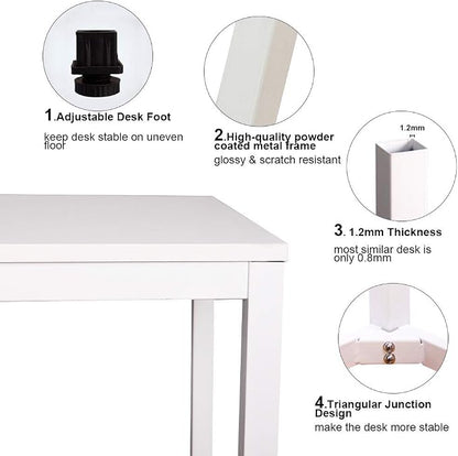 Need 63 Inch Large Computer Desk - Modern Simple Style Home Office Gaming Desk, Basic Writing Table for Study Student, Large Legroom, White Metal Frame, White