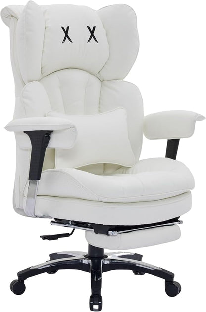 Efomao Big & Tall Desk Chair, Wide Executive Office Chair with Footrest White-L