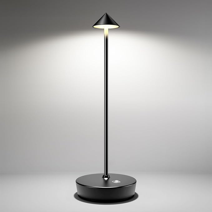 Cordless Table Lamps Rechargeable, 6000mAh Battery Operated LED Desk Lamp Outdoor Waterproof Portable Touch Dimmable Table Night Light for Patio Restaurant Dining Home Black