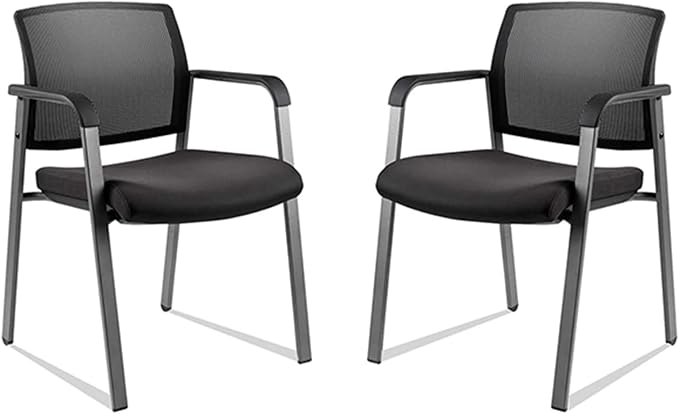 CLATINA Mesh Back Stacking Arm Chairs with Upholstered Fabric Seat and Ergonomic Lumbar Support for Office School Church Guest Reception Black 2 Pack Set