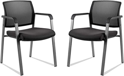 CLATINA Mesh Back Stacking Arm Chairs with Upholstered Fabric Seat and Ergonomic Lumbar Support for Office School Church Guest Reception Black 2 Pack Set