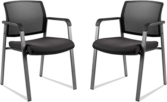CLATINA Mesh Back Stacking Arm Chairs with Upholstered Fabric Seat and Ergonomic Lumbar Support for Office School Church Guest Reception Black 2 Pack Set