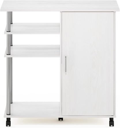 Furinno Helena Rolling Cart, 4-Tier Rolling Utility Cart with Closed Cabinet, Storage Cart, for Office, Living Room, Kitchen, Storage and Organizers, White Wood