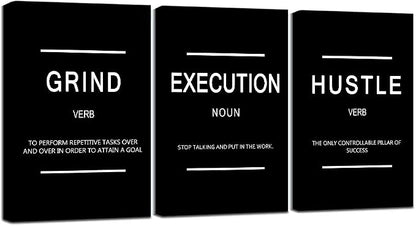 Framed Canvas Wall Art Success Quote, Office Wall Art, Black Large Poster, Positive Motivational Set of 3 Prints, Execute Failure Definition, Inspirational Print (B-3pcs,12x16inchx3pcs)