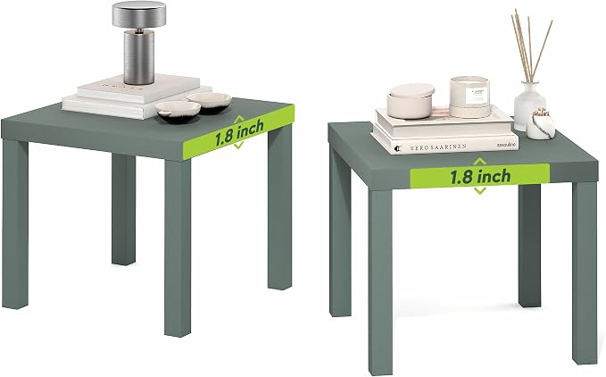 Furinno Classic Side Table Set of 2, Square Modern End Table with 1.8" Triple Thick Tabletop, Simple Night Stand, Bedside Table, Toolless Assembly, for Living Room, Bedroom, Sage Green