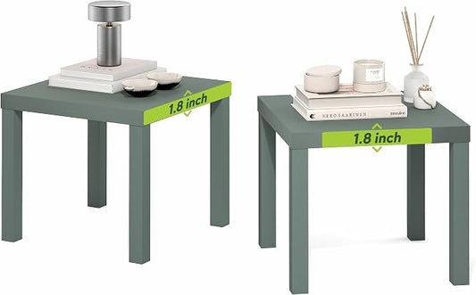 Furinno Classic Side Table Set of 2, Square Modern End Table with 1.8" Triple Thick Tabletop, Simple Night Stand, Bedside Table, Toolless Assembly, for Living Room, Bedroom, Sage Green