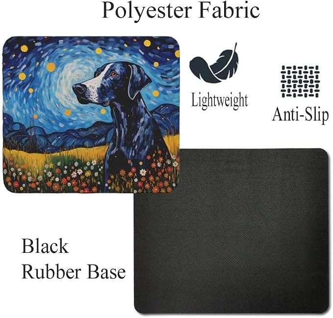 Starry Night Dog Mouse Pad for Home Office Gaming Working Desk Computer Desktop Accessories Non-Slip Rubber Mouse Pad for Dog Lovers (Great Dane)