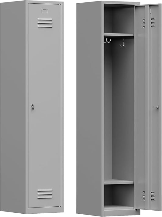 Metal Lockers for Employees,71" Steel Storage Cabinet with 1 Door Lockable for Home,Gym,School,Office,Garage-Assembly Required/Gray