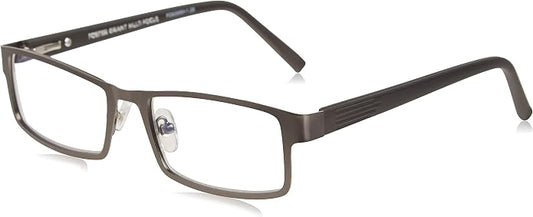 Foster Grant Men's Sawyer Multifocus Rectangular Reading Glasses, Matte Dark Gunmetal/Transparent, 54 mm + 2.75