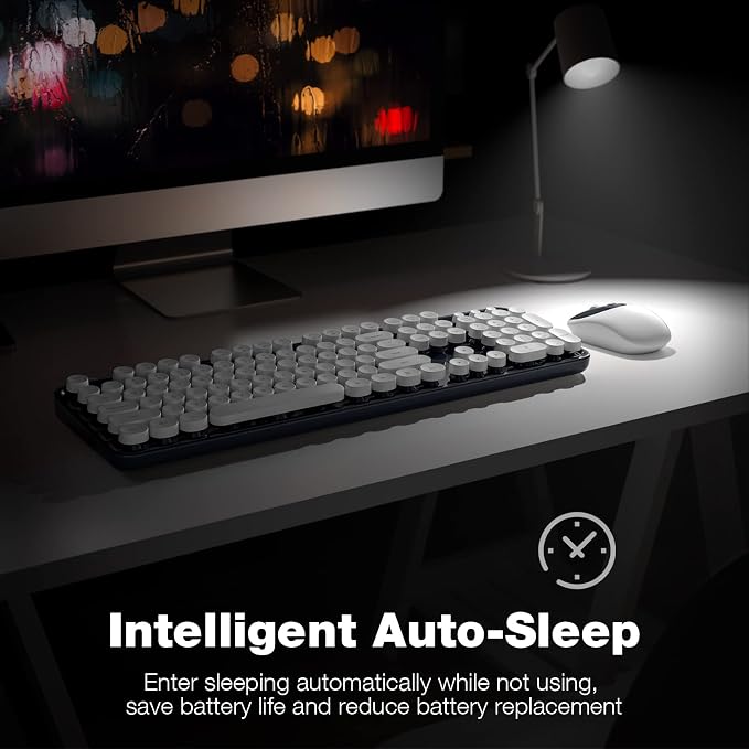 Dilter Wireless Keyboard and Mouse Combo, 104 Keys Full-Sized Typewriter Keyboards and Retro Mouse, 2.4 GHz USB Receiver Plug and Play, for Windows 7 8 10, PC, Laptop, Desktop (Dark Blue)