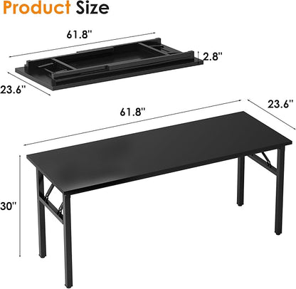 Need Folding Computer Desk, Large 62 inches Folding Table for Home Office, No Install Needed Foldable Writing Table Long Desk, Space-Saving, Black