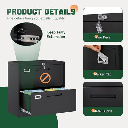 Letaya 2 Drawer File Cabinet with Lock,Metal Lateral Filing Cabinet for Home Office,Hanging Letter/Legal/A4 Size (Black, H27.95×W28.35×D15.74)