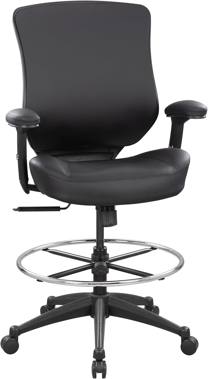 BOLISS 400lbs Mid Back Mesh Ergonomic Drafting Chair Office for Adjustable Desk Wide Chair Built-in Lumbar Support Big Adjustable Foot Ring Height Adjustable Armrest (Black Leather)