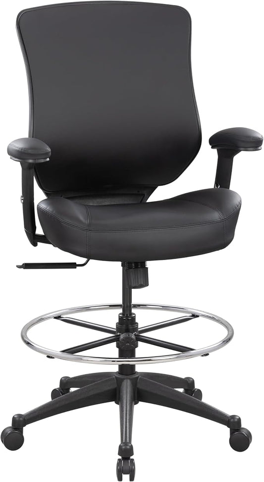BOLISS 400lbs Mid Back Mesh Ergonomic Drafting Chair Office for Adjustable Desk Wide Chair Built-in Lumbar Support Big Adjustable Foot Ring Height Adjustable Armrest (Black Leather)