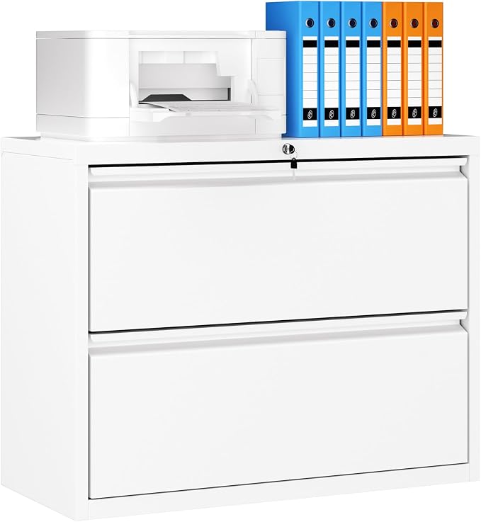 INTERGREAT White File Cabinet 2 Drawer, Metal Lateral Filing Cabinet with Lock, Office File Cabinets with Anti-tilt Mechanism for Letter/Legal/A4/F4, Easy Assemble