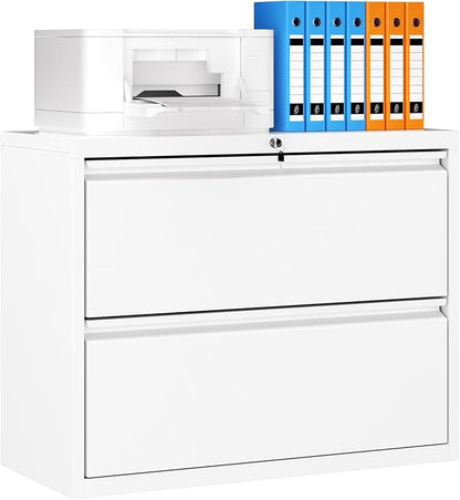 INTERGREAT White File Cabinet 2 Drawer, Metal Lateral Filing Cabinet with Lock, Office File Cabinets with Anti-tilt Mechanism for Letter/Legal/A4/F4, Easy Assemble