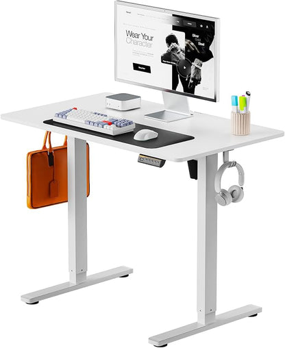 Electric Standing Desk,40x24 Inches Adjustable Height Stand up Desk, Sit Stand Home Office Desk with Splice Board, 3 Preset Heights,Equipped with Hooks,Ergonomic Computer Desk Workstation，White