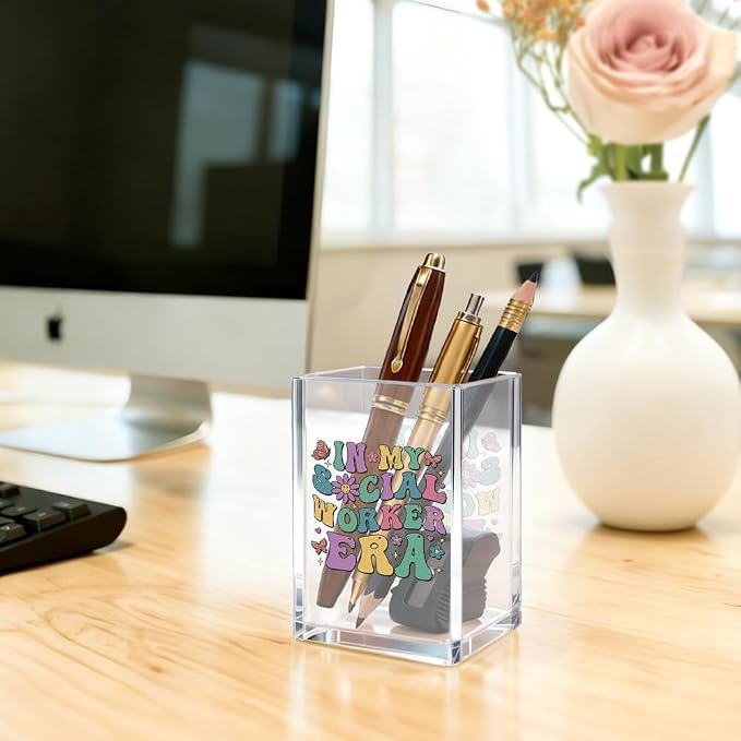 In My Social Worker Era Acrylic Organizer Pencil Pen Holder, Career Theme Desk Storage Organizer, Appreciation Thank You Promotion Gifts for Social Worker Therapist Counselor Coworker Boss