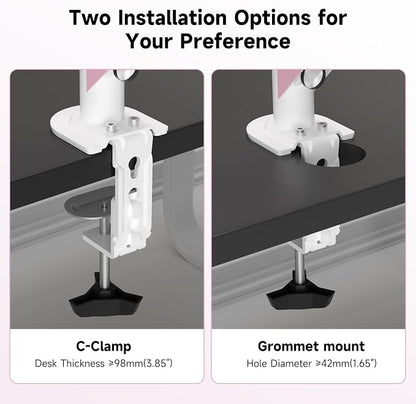 Suptek Monitor Mount Gas Spring Monitor Arm Desk Mount Fully Adjustable Fits 17 20 22 23 24 26 27 32 35 inch Monitors Weight Capacity up to 24.25 lbs, Pink