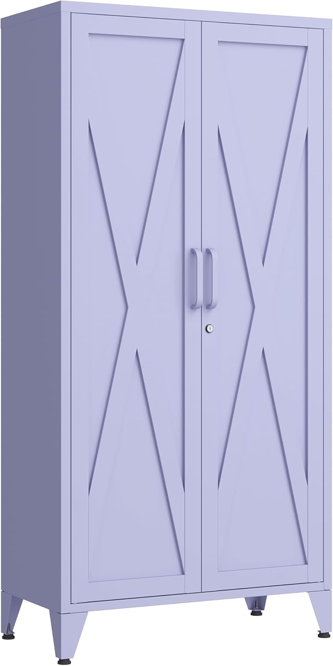61" H Tall Lockable Steel Storage Cabinet with 2 Doors and 3 Adjustable Shelves,4-Tier Freestanding Metal Locker for Home,Office,Living Room,Gym,Purple 27.6" W x 13.8" D