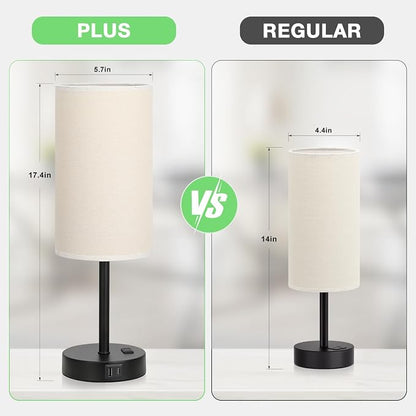 Dicoool Tall Touch Bedside Table Lamp with USB - 3 Way Dimmable Black Lamps for Bedroom Nightstand, Desk Lamp with Black Charging Station for Dorm, Office, Kids Room