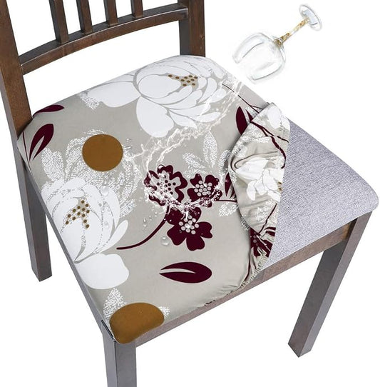 SearchI Water Repellent Seat Covers for Dining Chairs, 6 Pack Jacquard Stretch Dining Room Chair Seat Covers, Kitchen Chair Seat Covers Protectors(Brown Flower)