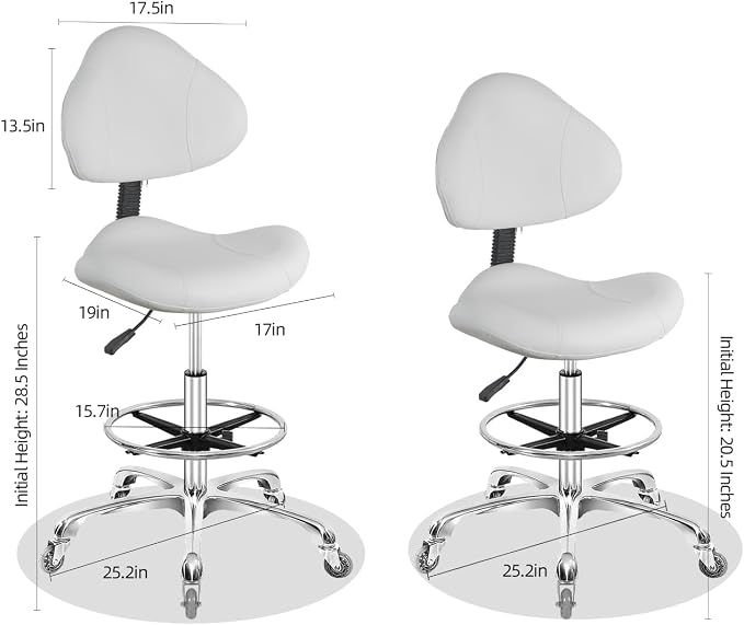 Rolling Swivel Drafting Chair Adjustable Heavy Duty (400lbs) Lumbar Support Task Chair for Home Desk Studio Design Lab(Triangular Back White)