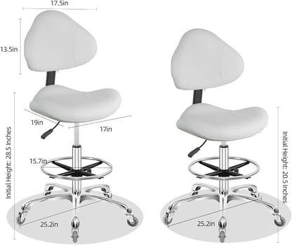 Rolling Swivel Drafting Chair Adjustable Heavy Duty (400lbs) Lumbar Support Task Chair for Home Desk Studio Design Lab(Triangular Back White)