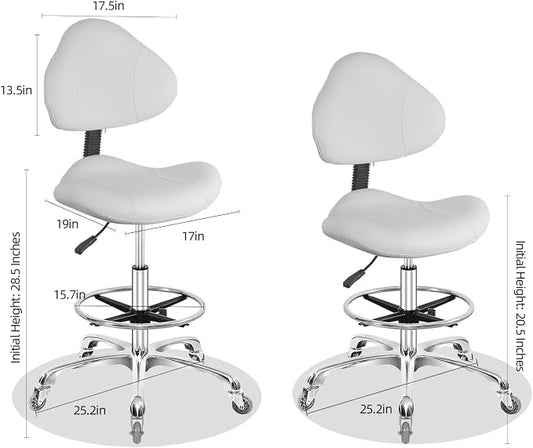 Rolling Swivel Drafting Chair Adjustable Heavy Duty (400lbs) Lumbar Support Task Chair for Home Desk Studio Design Lab(Triangular Back White)
