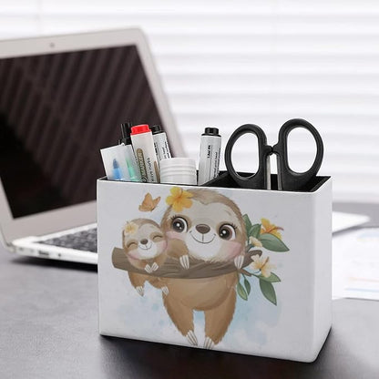 Niapessel Pencil Holder for Desk, Cute Little Sloth Pen Holder Storage Desktop Pen Organizer Desk Pencil Organizer Makeup Brush Holder for Office School College Leather