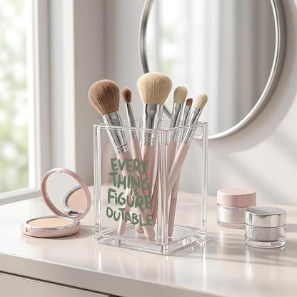 Everything is Figureoutable Funny Clear Acrylic Pen Holder - Makeup Brush Organizer, Inspirational Desk Decor, Motivational Gag Gift for Coworker, Boss, Teacher, Office Accessories