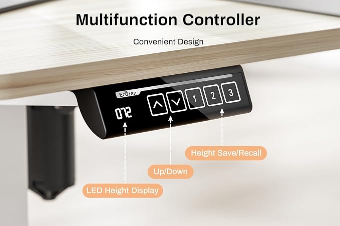 EcoZen Standing Desk Electric Height Adjustable Desk 55 x 33.5 Inches L Shaped Sit Stand up Desk, Computer Home Office Desk Memory Preset with Two-Piece Fir Wood Desktop (Lightwood, 55 * 33.5 Inch)