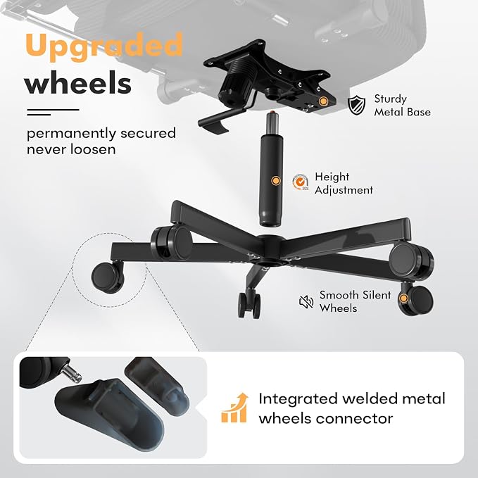 GXJ Criss Cross Legged Office Chair with Flip-up Arms, Footrest, G800 Plus | 6.3" Cushion Relieves Tailbone Pain, Head-Lumbar Support Eases Fatigue, Smooth Rolling Wheels, Corduroy Desk Seating, Black