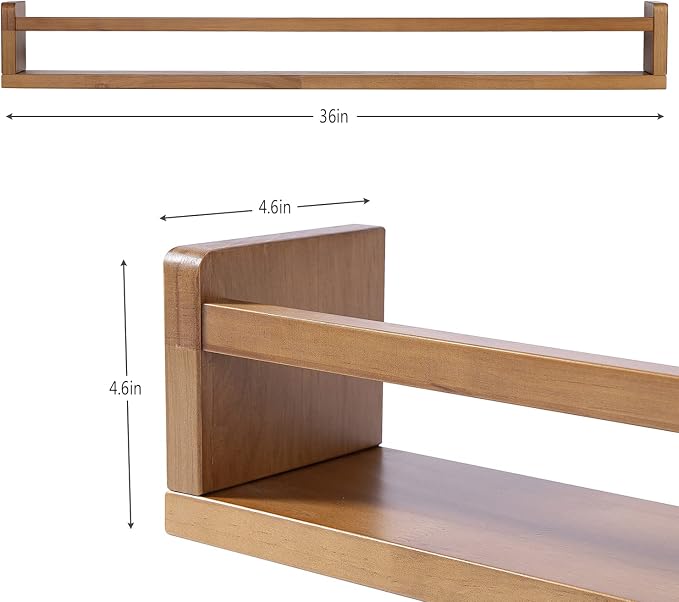 AZSKY Light Walnut Nursery Book Shelves 36 Inch Floating Wall Mounted Bookshelf Kids Room Hanging Shelves Books Storage Organizer a Set of 3
