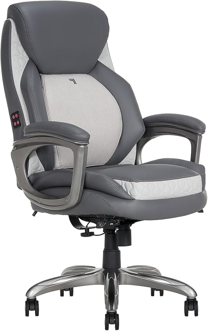 Sharper Image S-600 Active Lumbar Heated Ergonomic Bonded Leather Swivel Executive Massage Chair, Gray (60098-GRY)