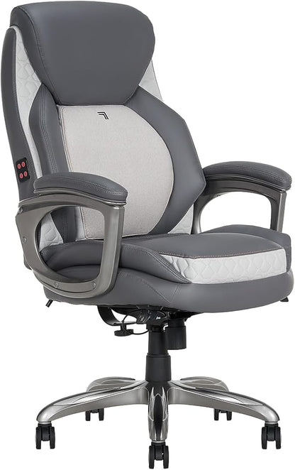 Sharper Image S-600 Active Lumbar Heated Ergonomic Bonded Leather Swivel Executive Massage Chair, Gray (60098-GRY)