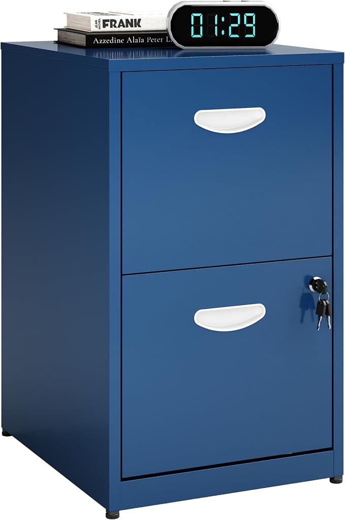 Polup 2 Drawer File Cabinet with Lock, Small Filing Cabinet for Home Office, Metal File Cabinet with Drawers for Under Desk, Blue, Assembly Required