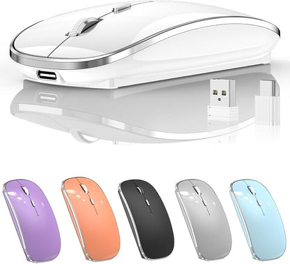 Halpilt Wireless Mouse Chargeable Portable Silent USB-A and Type-C Dual Mode 3 Adjustable DPI for Laptop, PC (Q23S White)