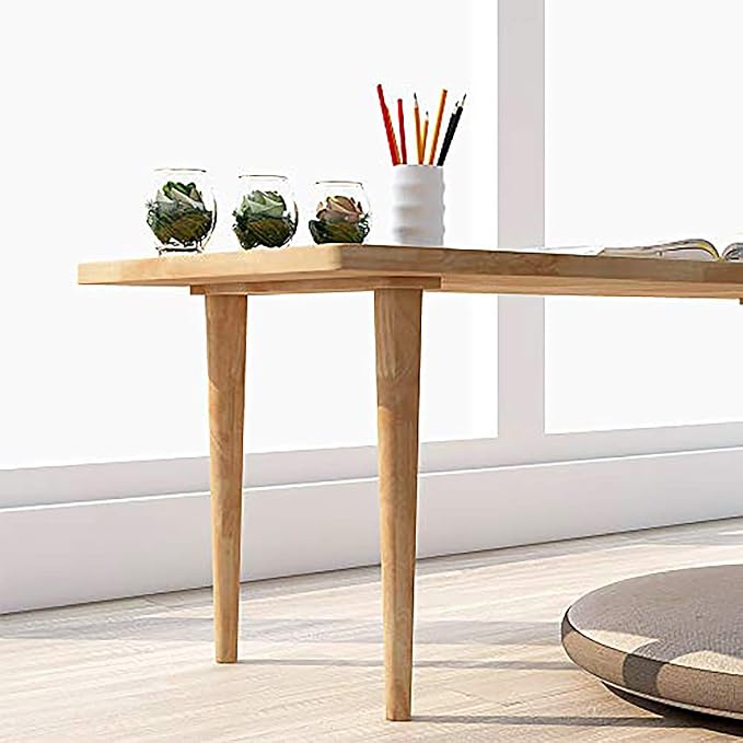 WoodShine Mid Century Modern Mini-Swing Wooden Coffee/Tea Table, Japanese Accent Floor Desk, Real Solid Wood Cafe Table with Storage for Home Living Room,Office, Length of 47.25 inches,Natural