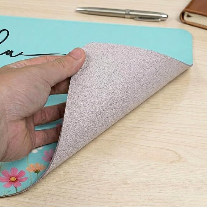 Personalized Birth Flower & Name Desk Mat - Floral Mouse Pad for Her, Coworker, Friend, Teacher, Large Desk Mat, Slip PU Leather Blotter, Leather Desk Protector, Office Appreciation Gifts