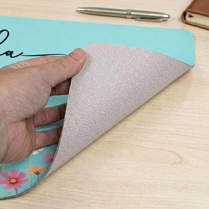 Personalized Birth Flower & Name Desk Mat - Floral Mouse Pad for Her, Coworker, Friend, Teacher, Large Desk Mat, Slip PU Leather Blotter, Leather Desk Protector, Office Appreciation Gifts