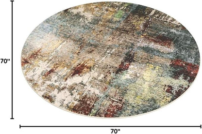 Lahome Modern Abstract Round Rug 6ft - Large Red 6x6 Circle Rugs for Living Room Bedroom Dining Room,Soft Non Slip Mat Indoor Floor Carpet for Coffee Table Hardwood Playroom