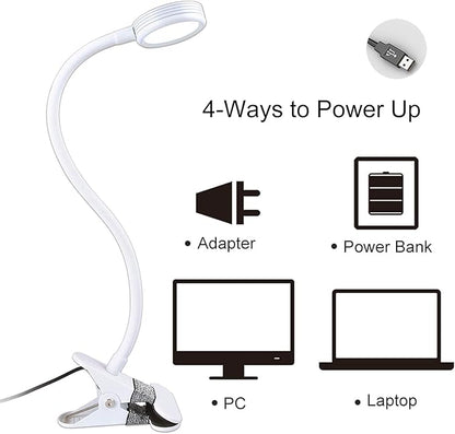 LEPOWER Clip on Light/Reading Lights/Book Light Color Changeable/Night Lights Clip on for Desk, Bed Headboard and Computers, Adapter Included (White)