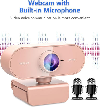 Webcam for PC&1080P HD Web Cam,Webcam with Microphone,Stand for PC/MAC/Laptop/Desktop,Wide Angle Web Cameras for YouTube,Skype,Zoom,Xbox One,Video Calling,Studying Pink