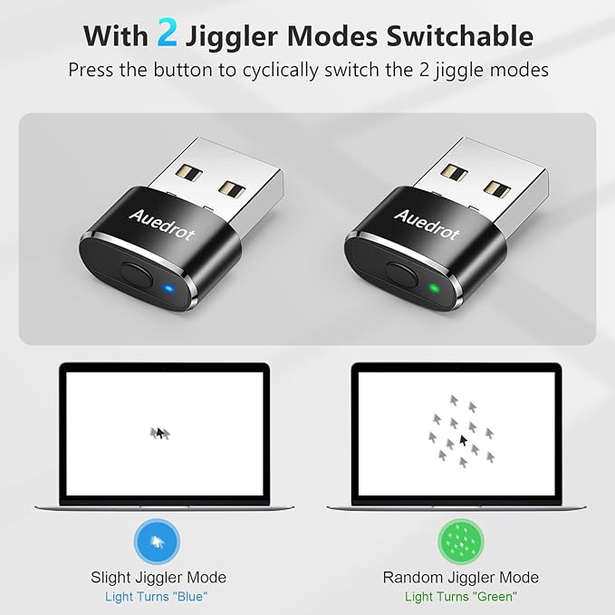 AUEDROT Mouse Jiggler Undetectable Mouse Jiggers USB Mouse Mover with Switch Button, Automatic Mouse Wiggler with 2 Jiggle Modes, Mouse Mover Device, Plug & Play, Keep Computer/Laptop Awake, Black