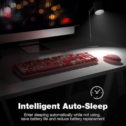 KNOWSQT Wireless Keyboard and Mouse Combo, Pink 104 Keys Full-Sized 2.4 GHz Round Keycap Colorful Keyboards, USB Receiver Plug and Play, for Windows, Mac, PC, Laptop, Desktop